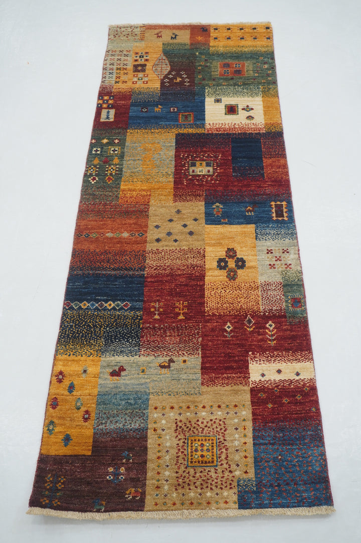 2x7 Multicolor Gabbeh Afghan Hand knotted Runner Rug - Yildiz Rugs