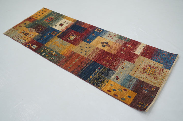 2x7 Multicolor Gabbeh Afghan Hand knotted Runner Rug - Yildiz Rugs