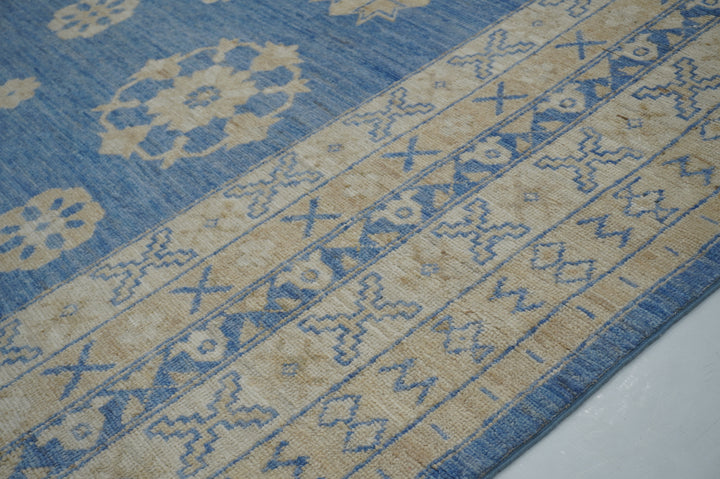 9x12 Blue Beige Vintage Khotan Afghan Hand knotted Rug