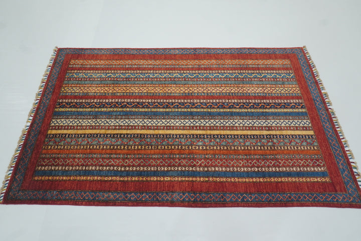 4'x6'6" Red Shawl Hand Knotted Tribal Wool Rug - Yildiz Rugs