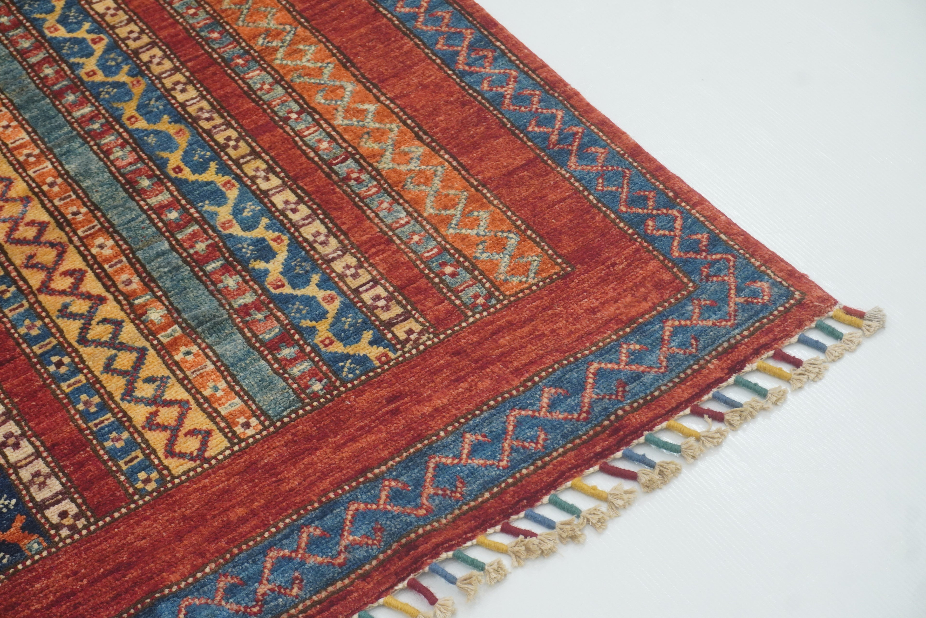 4'x6'6" Red Shawl Hand Knotted Tribal Wool Rug - Yildiz Rugs