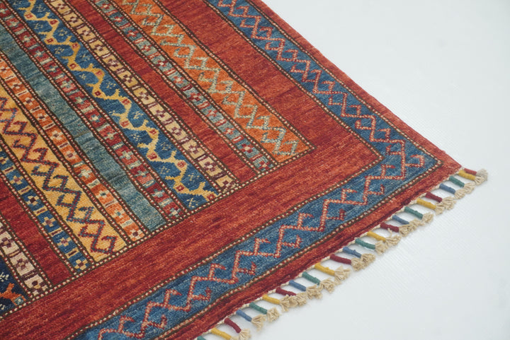 4'x6'6" Red Shawl Hand Knotted Tribal Wool Rug - Yildiz Rugs