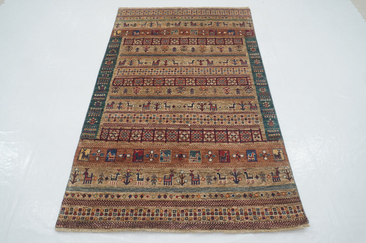 4x6 Brown Gabbeh Tribal Nomadic Afghan Hand knotted Rug