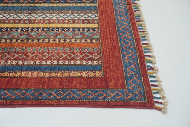 4'x6'6" Red Shawl Hand Knotted Tribal Wool Rug - Yildiz Rugs