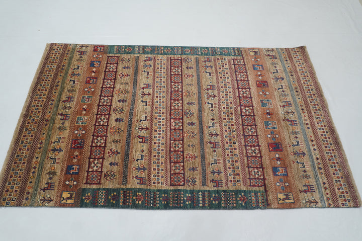 4x6 Brown Gabbeh Tribal Nomadic Afghan Hand knotted Rug