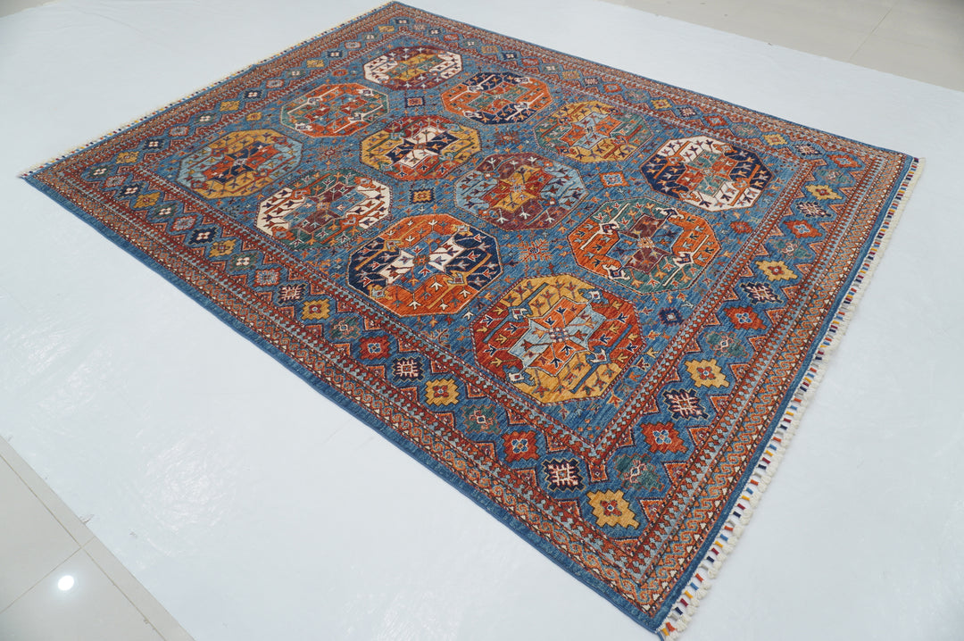 7x8 Blue Ersari Turkmen Afghan hand knotted Oriental Rug - Yildiz Rugs