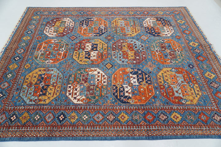 7x8 Blue Ersari Turkmen Afghan hand knotted Oriental Rug - Yildiz Rugs