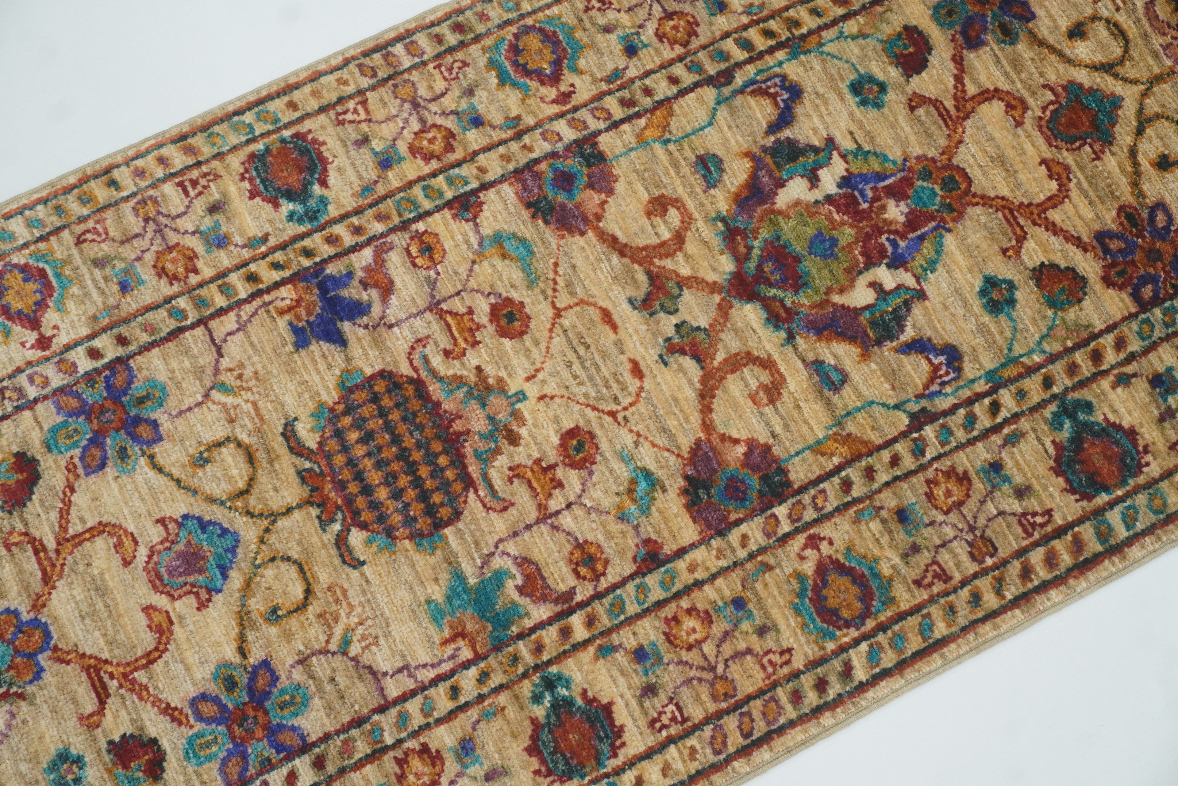 2x6 Beige Waziri Afghan Hand knotted Wool Runner Rug - Yildiz Rugs