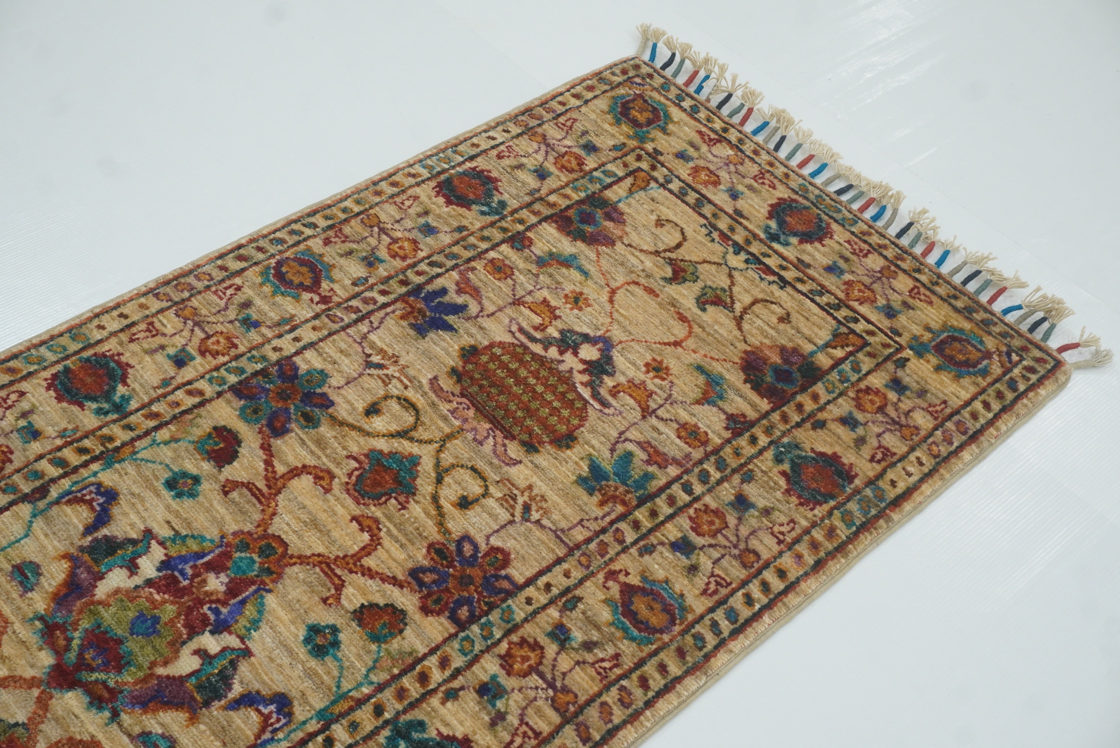 2x6 Beige Waziri Afghan Hand knotted Wool Runner Rug - Yildiz Rugs