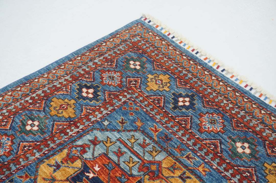 7x8 Blue Ersari Turkmen Afghan hand knotted Oriental Rug - Yildiz Rugs