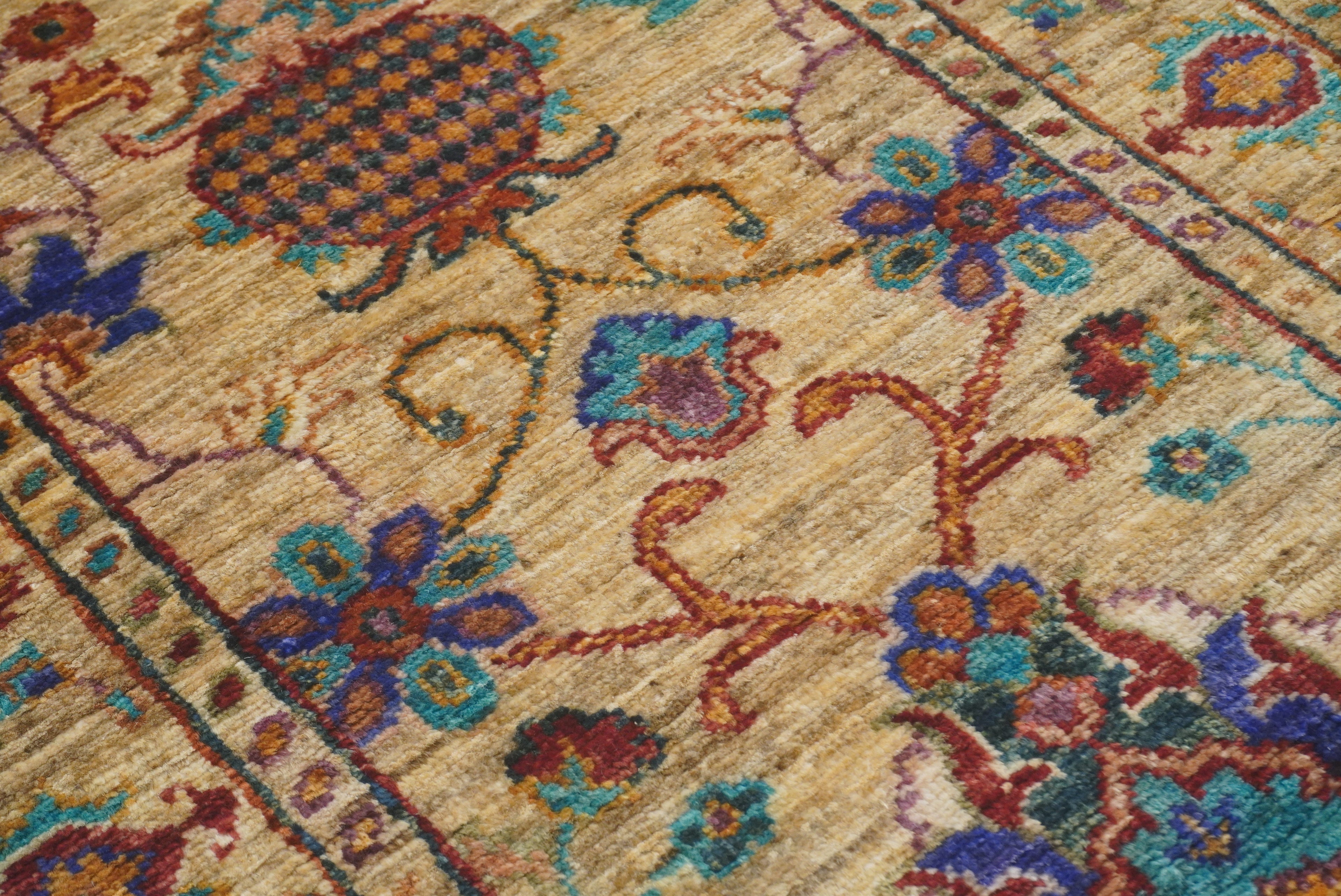 2x6 Beige Waziri Afghan Hand knotted Wool Runner Rug - Yildiz Rugs