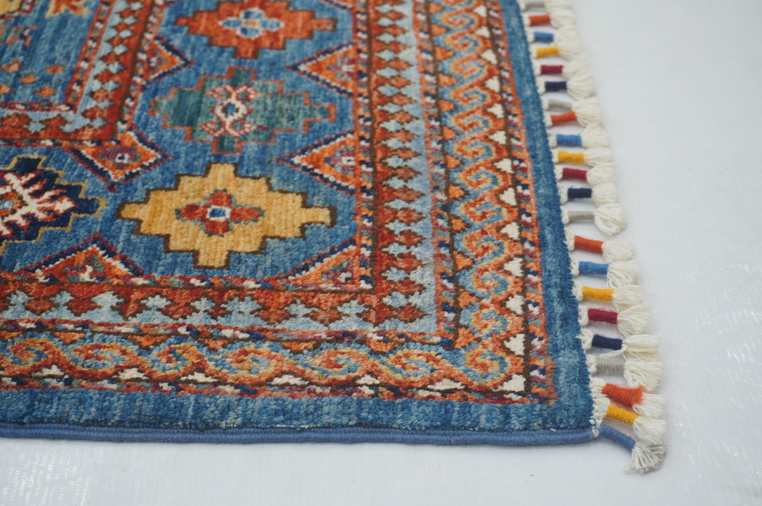 7x8 Blue Ersari Turkmen Afghan hand knotted Oriental Rug - Yildiz Rugs