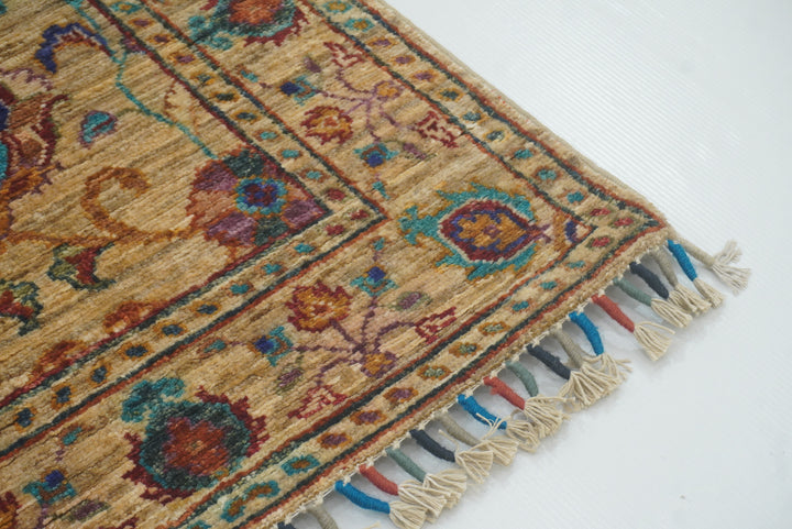 2x6 Beige Waziri Afghan Hand knotted Wool Runner Rug - Yildiz Rugs