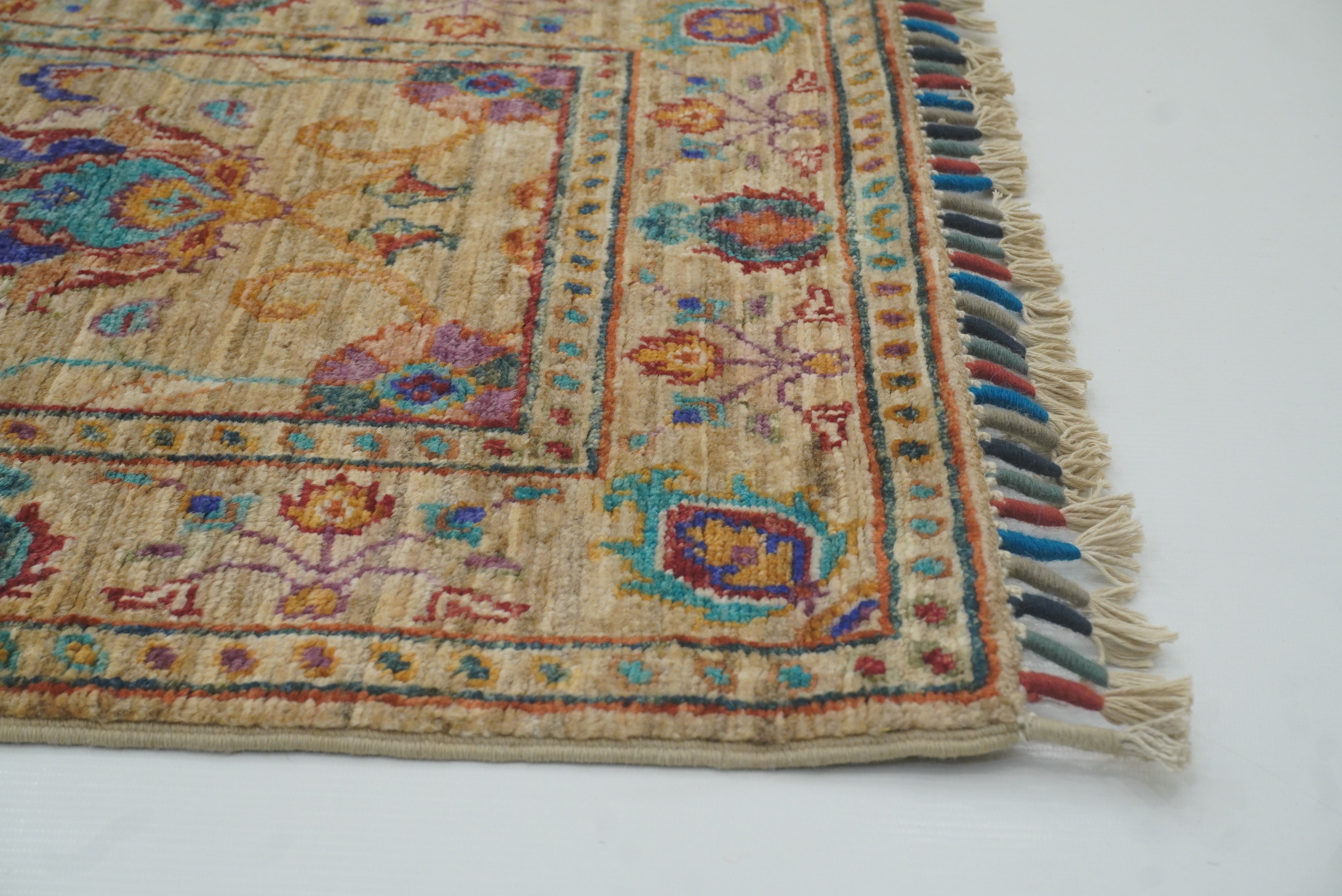 2x6 Beige Waziri Afghan Hand knotted Wool Runner Rug - Yildiz Rugs