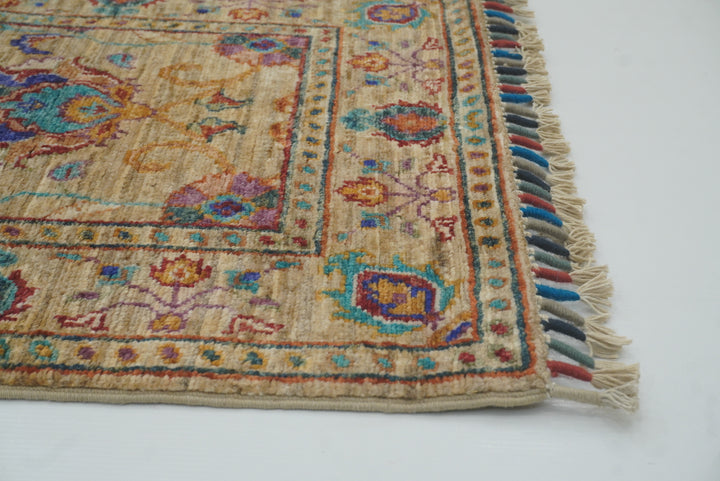 2x6 Beige Waziri Afghan Hand knotted Wool Runner Rug - Yildiz Rugs