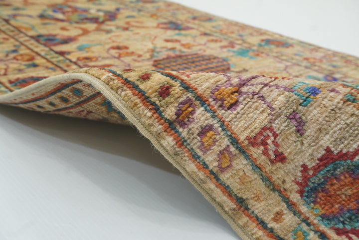 2x6 Beige Waziri Afghan Hand knotted Wool Runner Rug - Yildiz Rugs