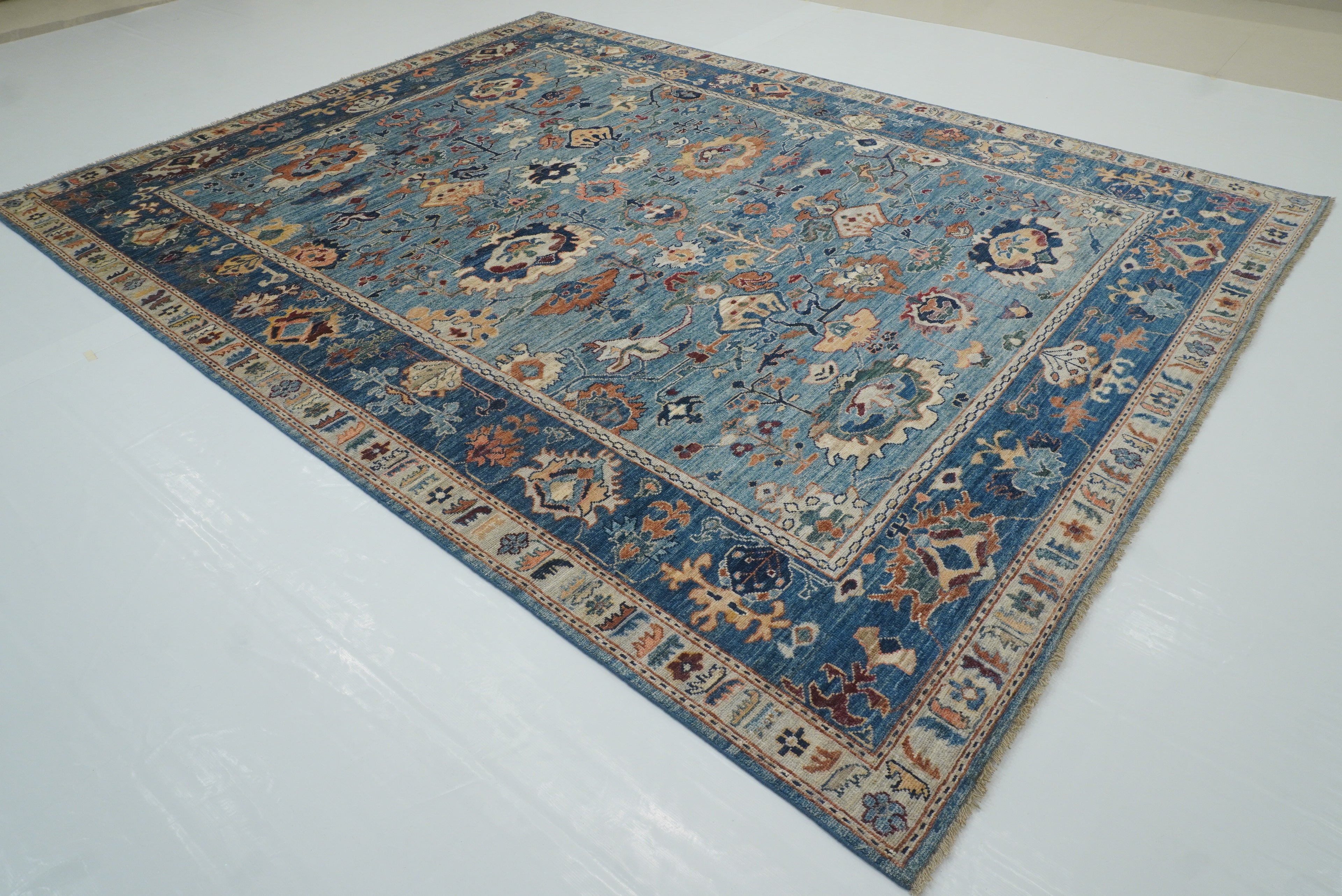9x12 Blue Oushak Hand knotted Oriental Rug - Yildiz Rugs