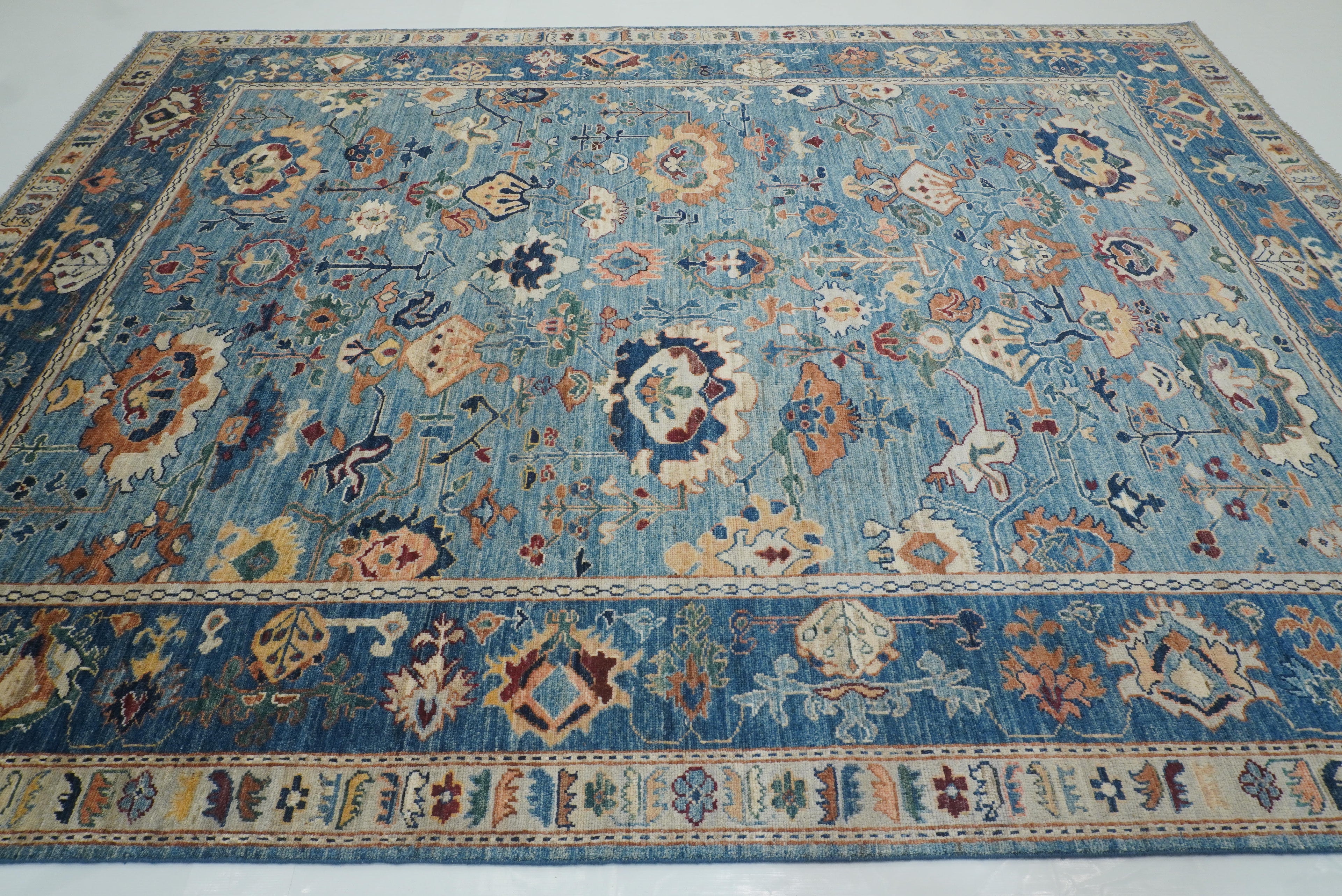 9x12 Blue Oushak Hand knotted Oriental Rug - Yildiz Rugs