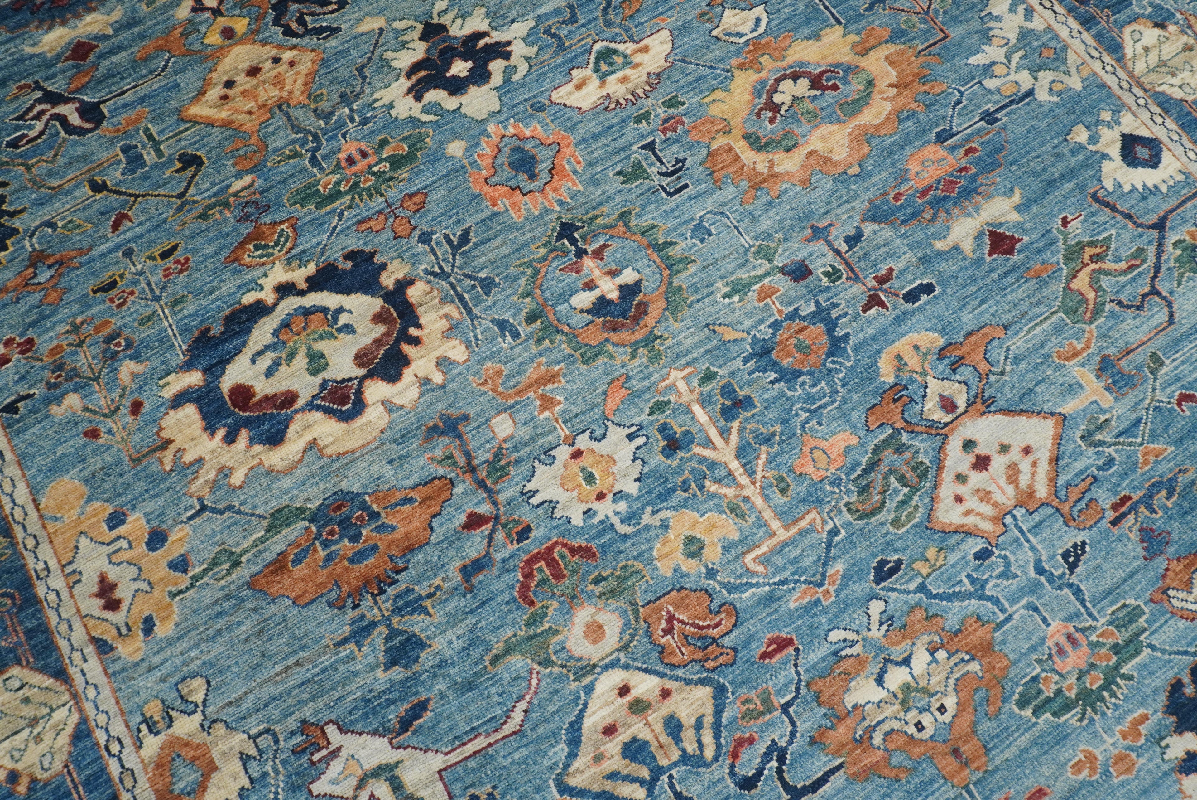 9x12 Blue Oushak Hand knotted Oriental Rug - Yildiz Rugs