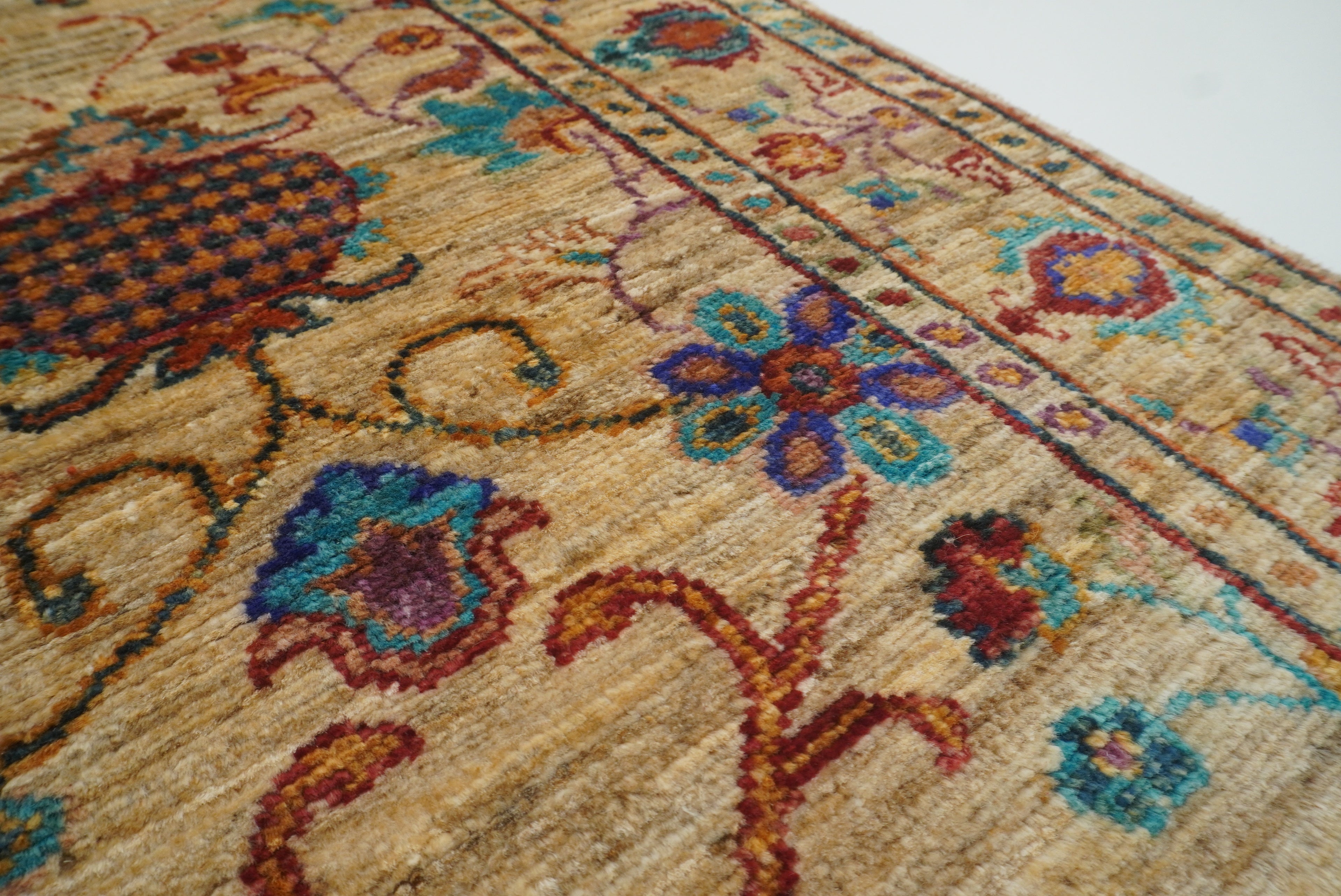 2x6 Beige Waziri Afghan Hand knotted Wool Runner Rug - Yildiz Rugs