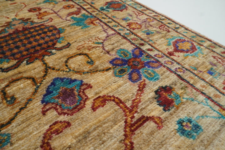 2x6 Beige Waziri Afghan Hand knotted Wool Runner Rug - Yildiz Rugs