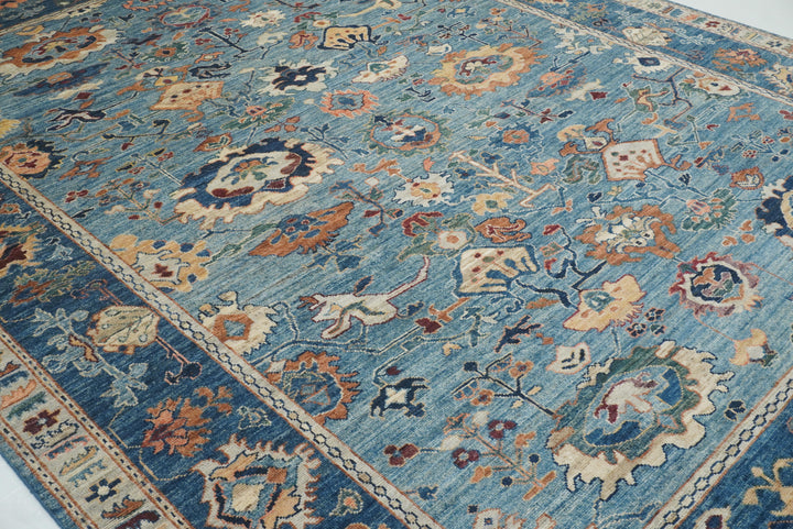 9x12 Blue Oushak Hand knotted Oriental Rug - Yildiz Rugs