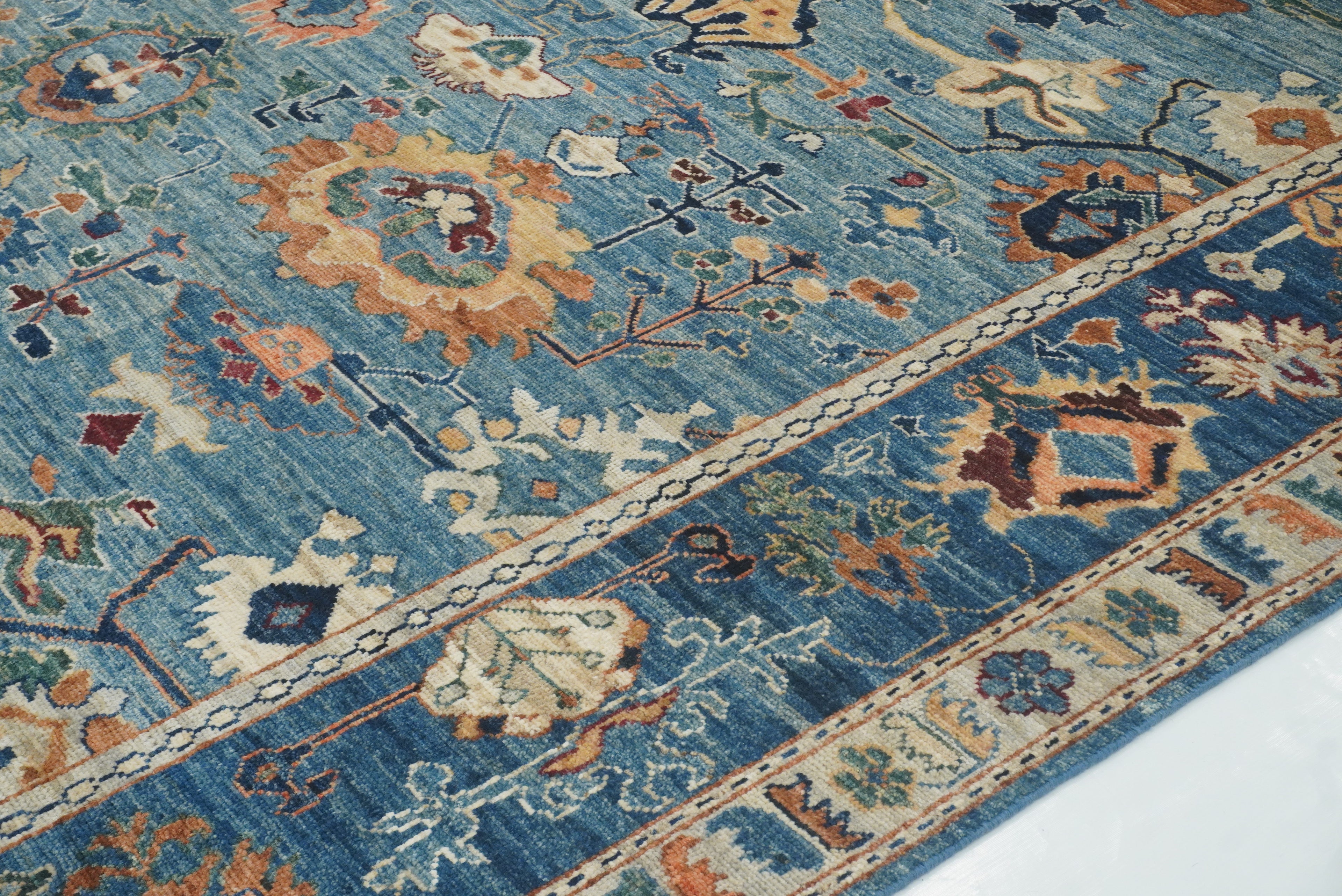 9x12 Blue Oushak Hand knotted Oriental Rug - Yildiz Rugs