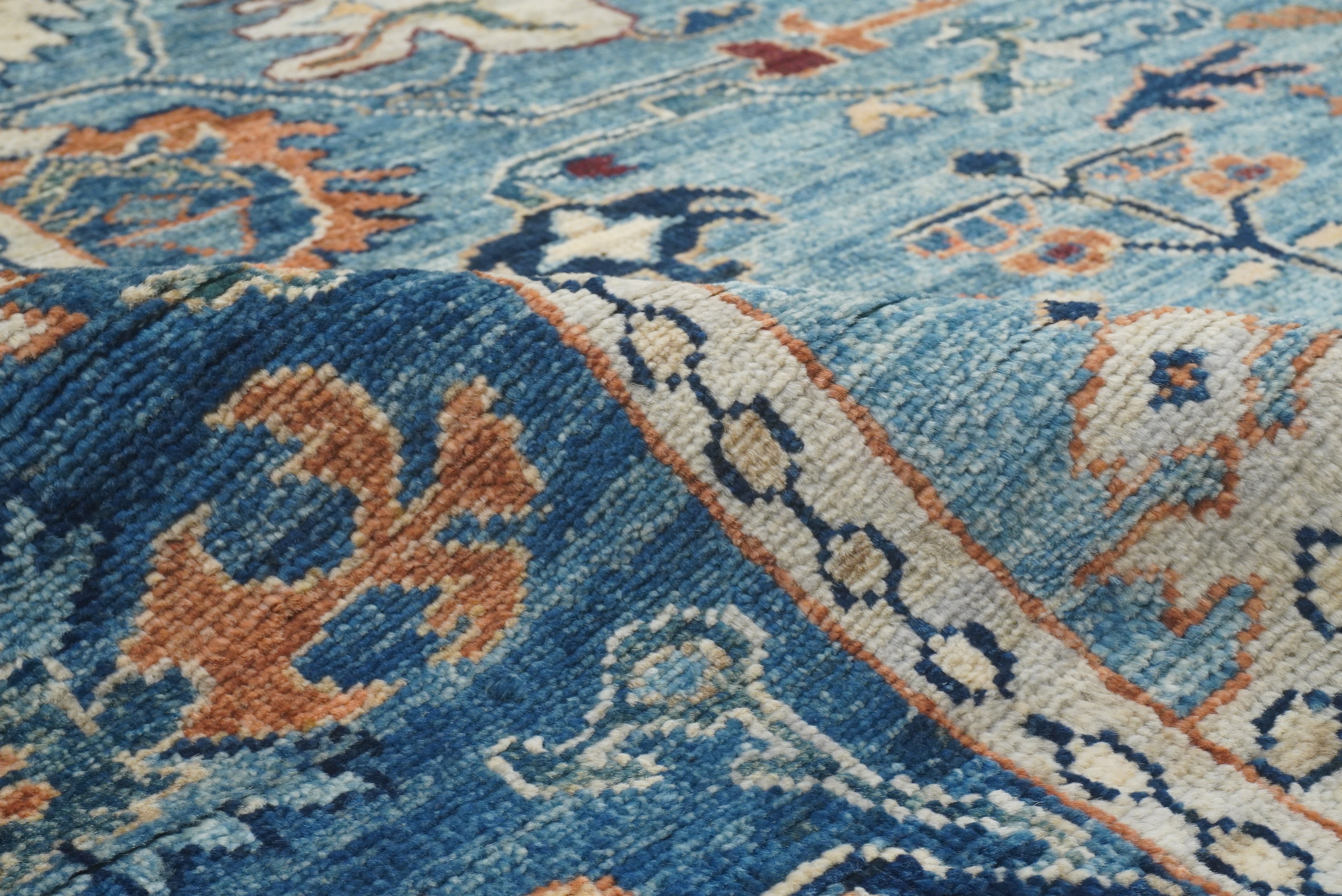 9x12 Blue Oushak Hand knotted Oriental Rug - Yildiz Rugs