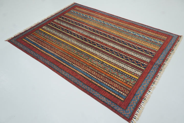5x7 Red Shawl Hand Knotted Tribal Wool Rug - Yildiz Rugs