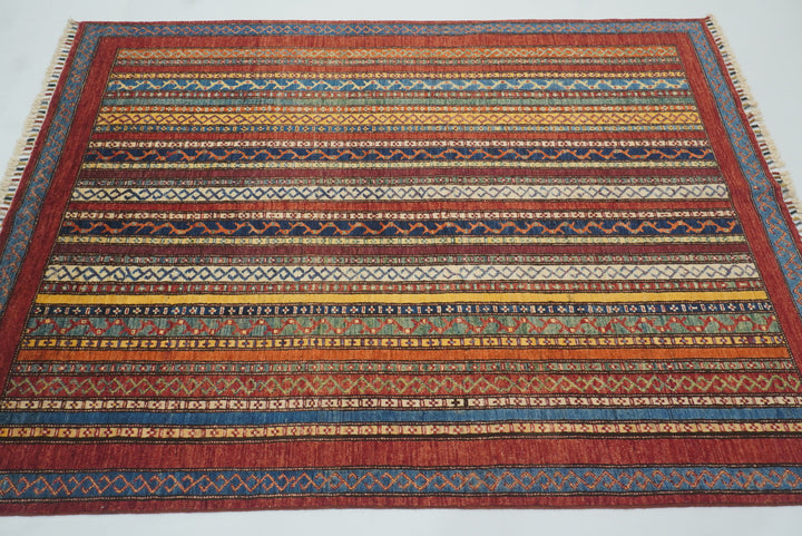 5x7 Red Shawl Hand Knotted Tribal Wool Rug - Yildiz Rugs