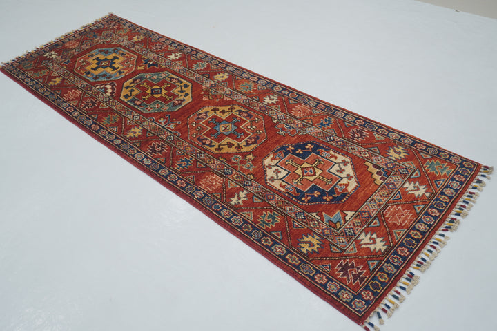 8 ft Red Ersari Turkmen Afghan Hand knotted Oriental Runner Rug - Yildiz Rugs