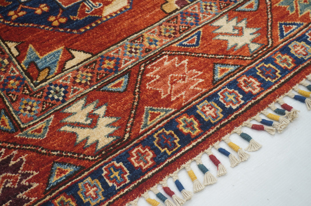 8 ft Red Ersari Turkmen Afghan Hand knotted Oriental Runner Rug - Yildiz Rugs