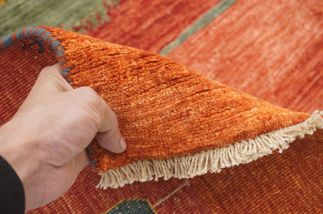 8x10 Landscape Gabbeh Rusty Red Orange Tribal Afghan Hand knotted Rug - Yildiz Rugs