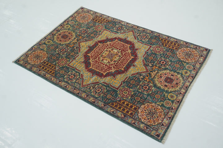 3x4 ft Green Mamluk Hand knotted Rug - Yildiz Rugs