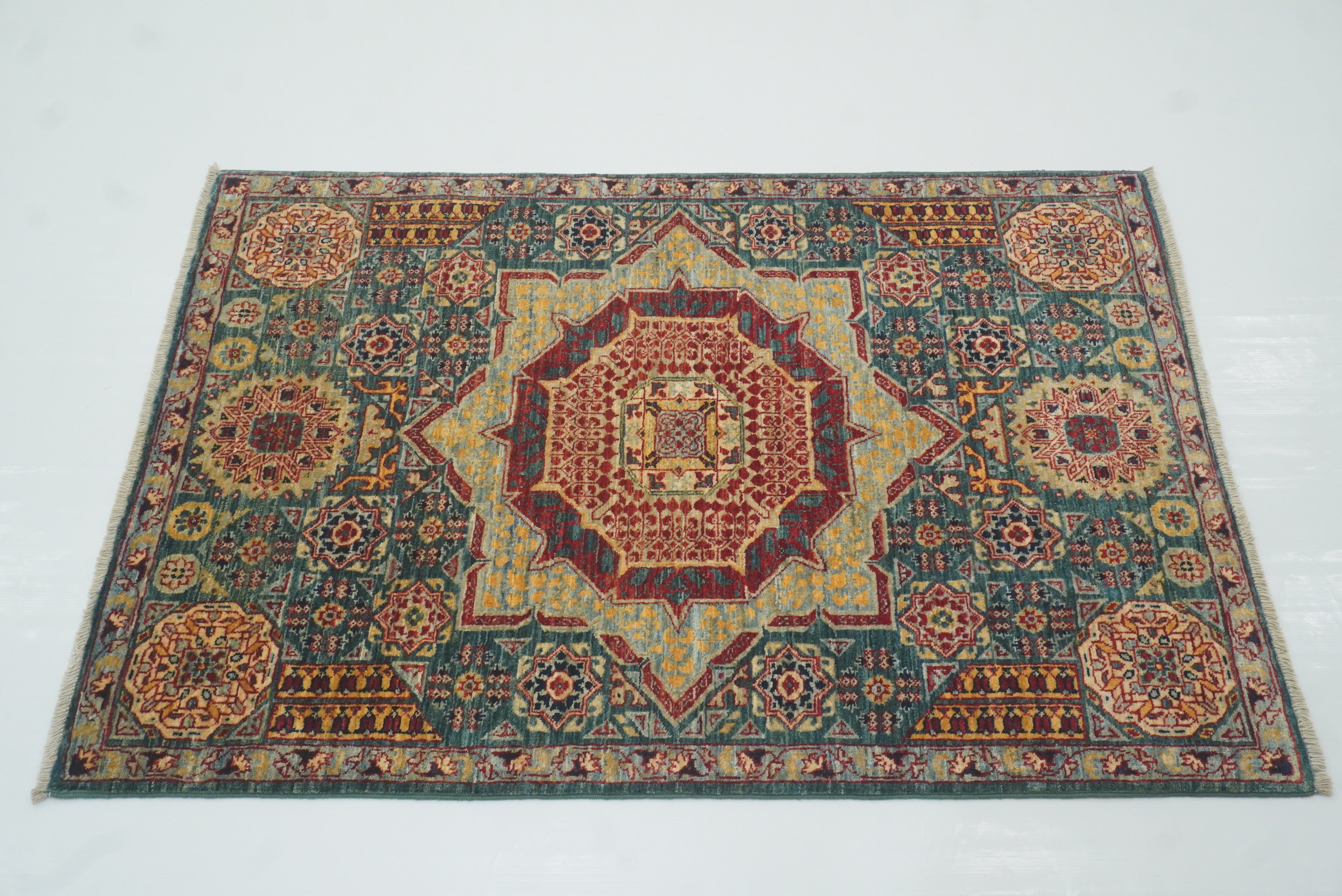 3x4 ft Green Mamluk Hand knotted Rug - Yildiz Rugs