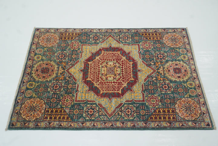 3x4 ft Green Mamluk Hand knotted Rug - Yildiz Rugs