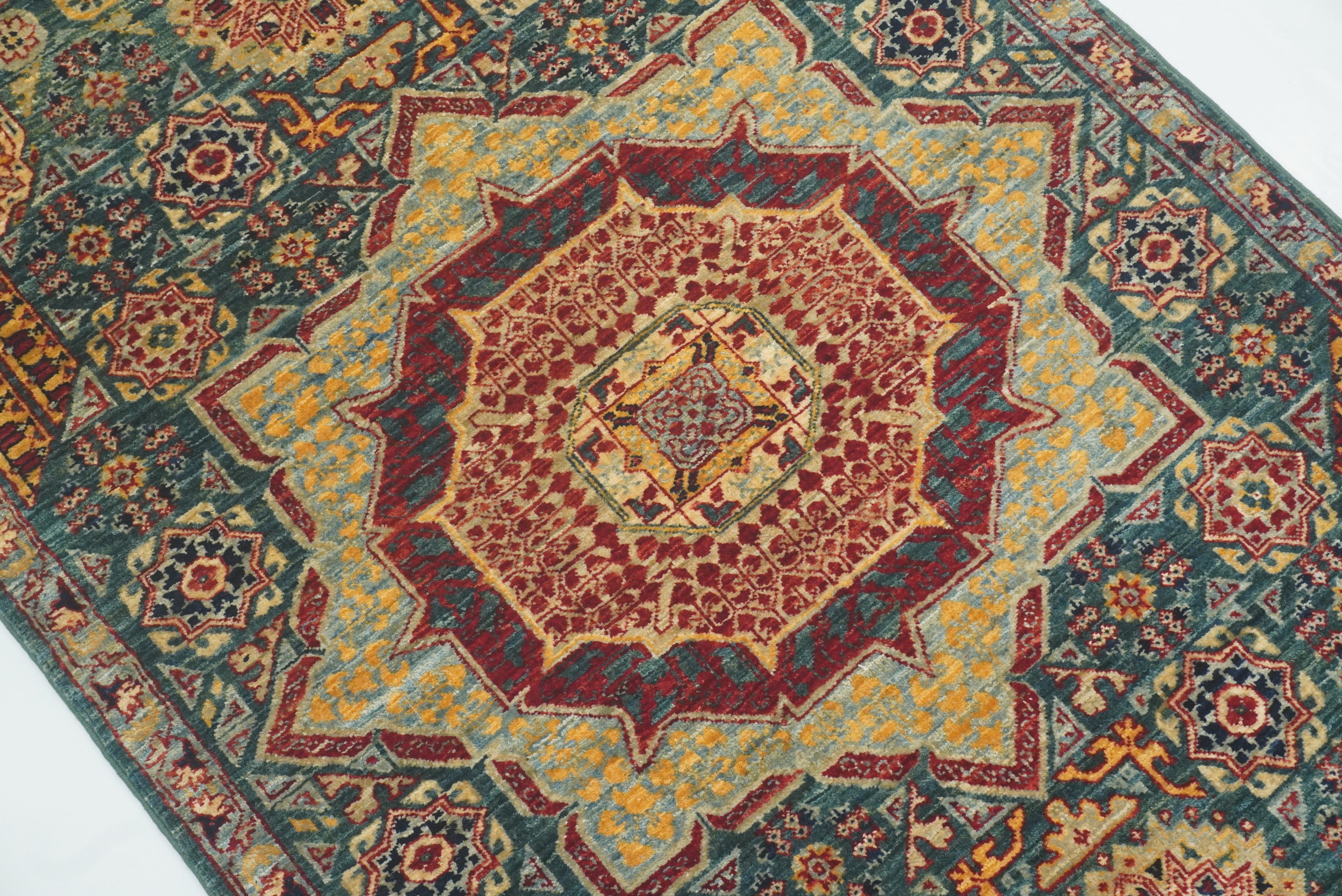 3x4 ft Green Mamluk Hand knotted Rug - Yildiz Rugs