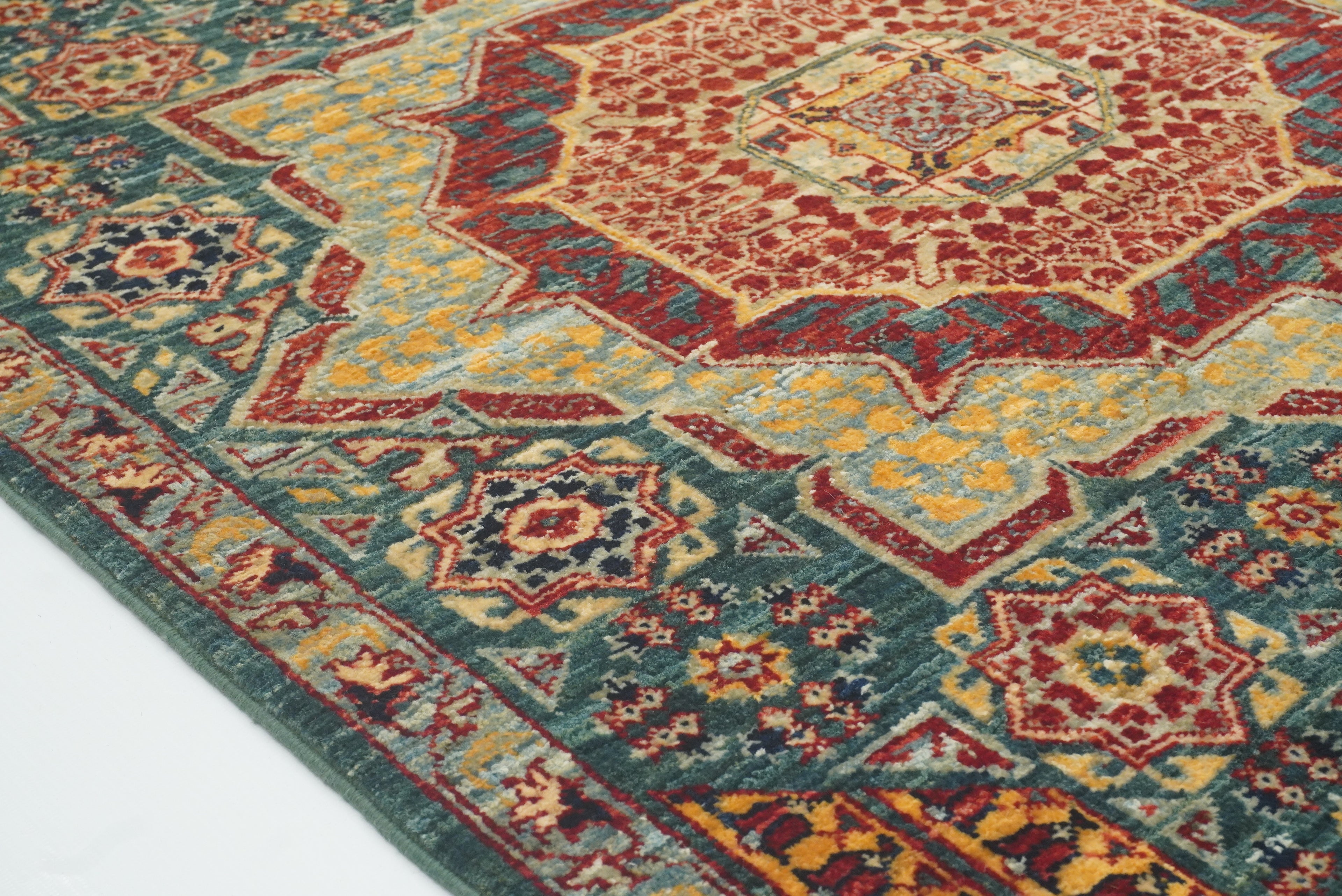 3x4 ft Green Mamluk Hand knotted Rug - Yildiz Rugs