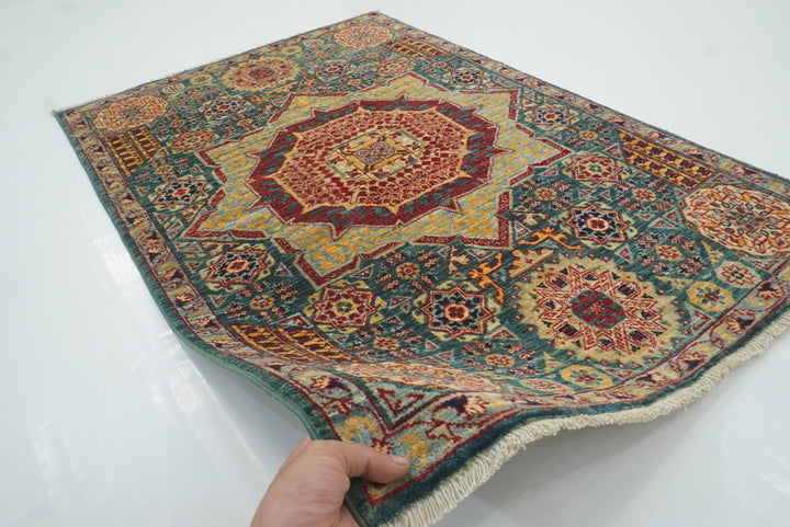 3x4 ft Green Mamluk Hand knotted Rug - Yildiz Rugs