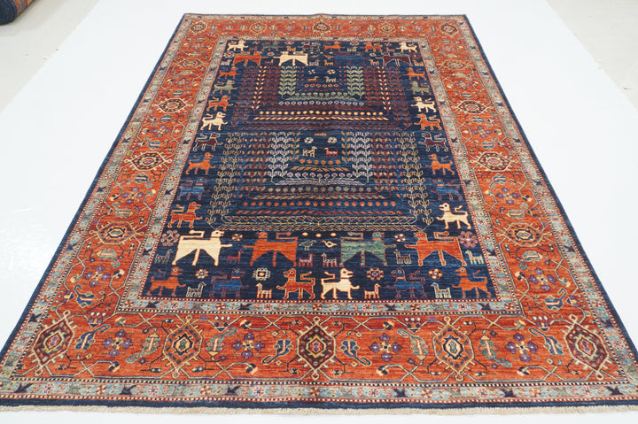 6'3x8'3 Navy Blue Tribal Gabbeh Afghan Hand knotted Rug - Yildiz Rugs