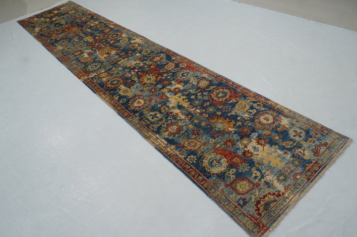 14 ft Blue Bidjar Modern Afghan Hand knotted Runner Rug