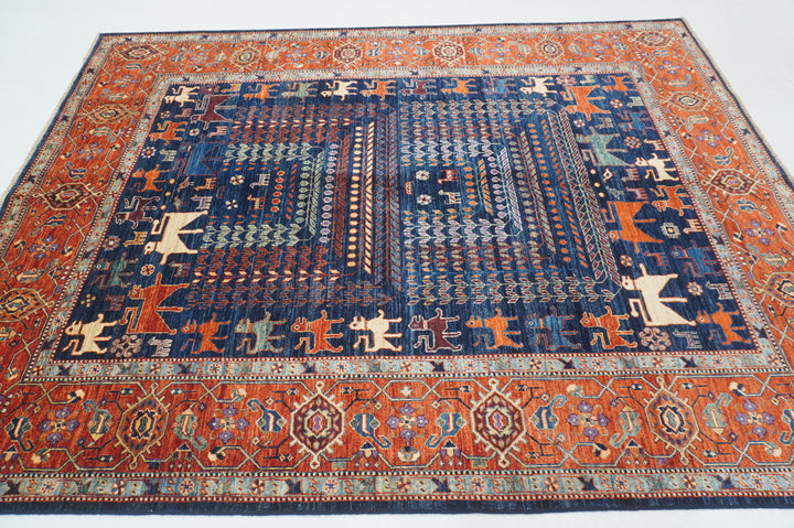 6'3x8'3 Navy Blue Tribal Gabbeh Afghan Hand knotted Rug - Yildiz Rugs