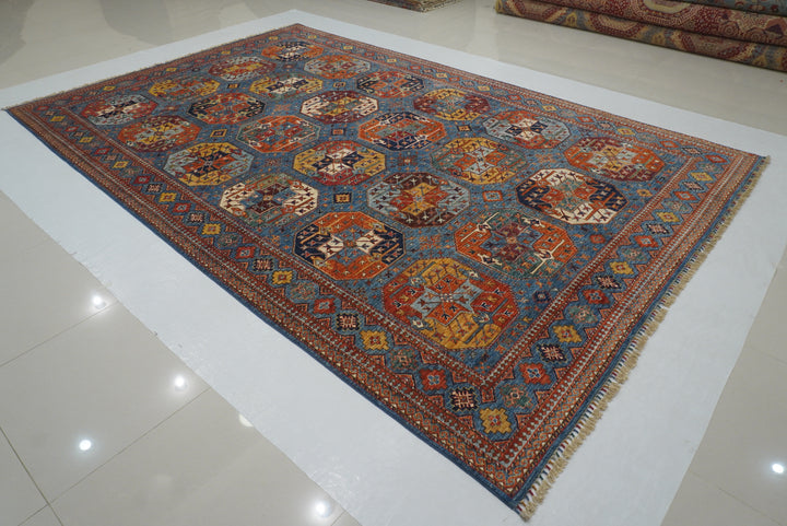 8x13 Blue Ersari Turkmen Afghan Tribal Rug