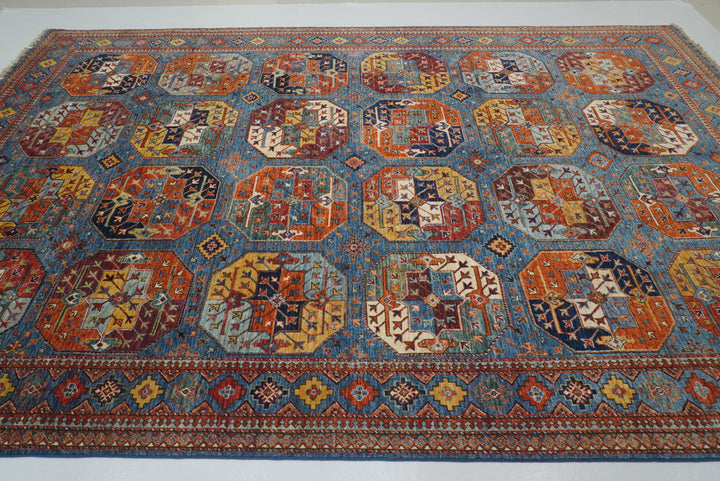 8x13 Blue Ersari Turkmen Afghan Tribal Rug