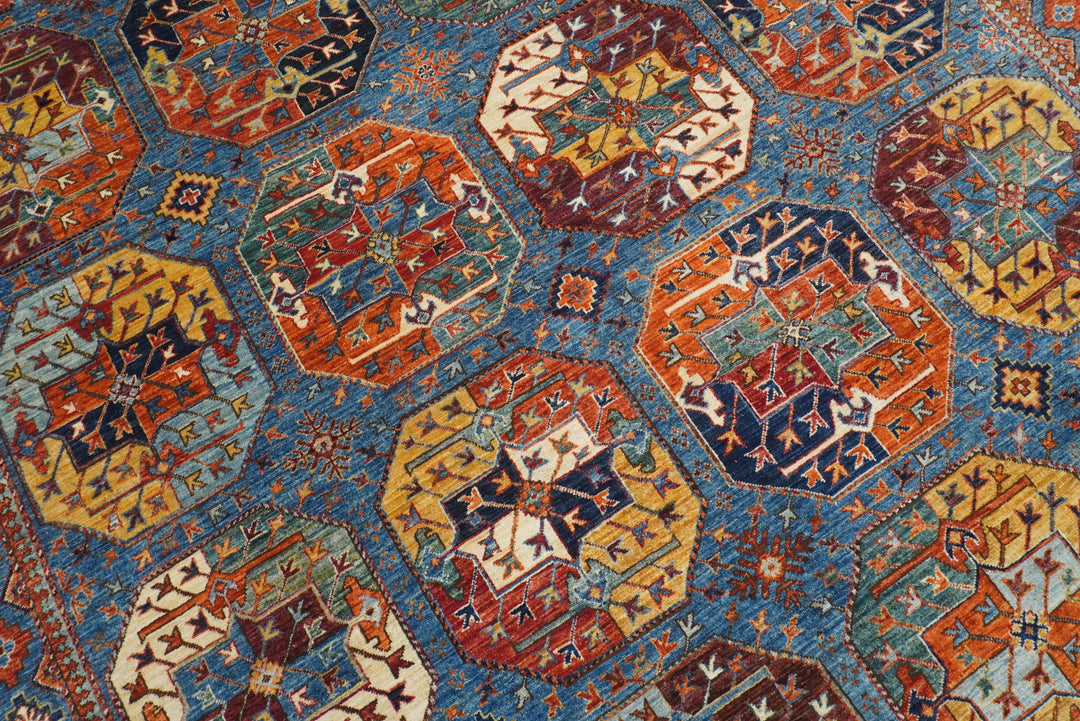 8x13 Blue Ersari Turkmen Afghan Tribal Rug