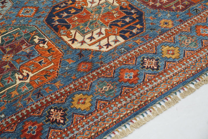 8x13 Blue Ersari Turkmen Afghan Tribal Rug