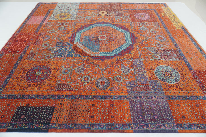 10x10 Rusty Orange Mamluk Turkish Hand knotted Medallion Square Rug - Yildiz Rugs