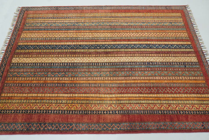 5x7 Red Shawl Hand Knotted Tribal Wool Rug - Yildiz Rugs
