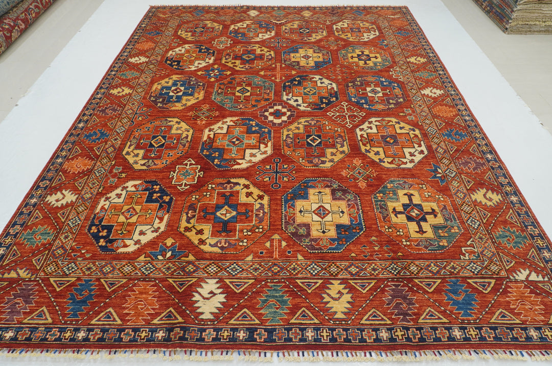 8x10 Red Ersari Natural colors Afghan hand knotted Geometric Oriental Rug - Yildiz Rugs