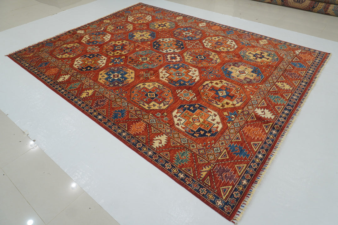 8x10 Red Ersari Natural colors Afghan hand knotted Geometric Oriental Rug - Yildiz Rugs